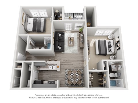 Floor plan for 2 beds, 2 baths, 908 sqft